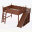 Lit mezzanine double avec tablettes de rangement, garde-robe et glissière amovible, fabrication en bois massif, aucun sommier requis, finition naturelle foncée-133491145