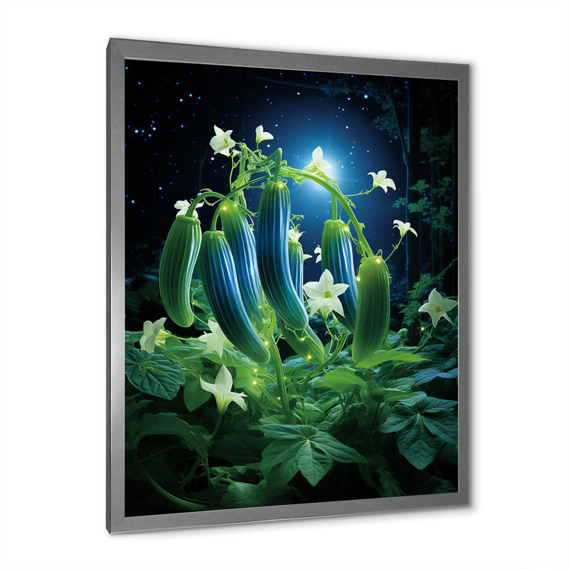 Fleur de concombre, art mural fleurs, H 20 po x l 12 po x P 1 po, Cadre simple argenté