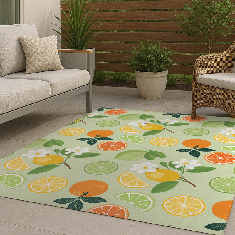 Tapis d'extérieur Sunny Citrus, Vert, Rectangulaire 3 pi x 2 pi