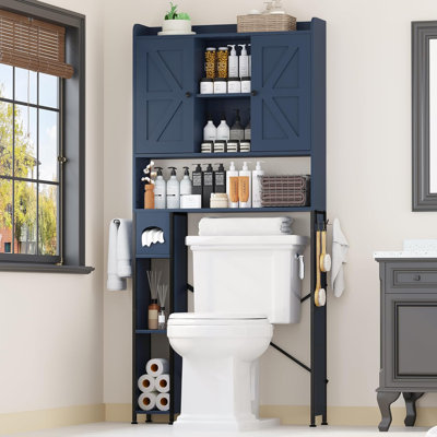 Farmhouse Style Over Toilet Storage Cabinet with Metal Frame and 7 Storage Shelves