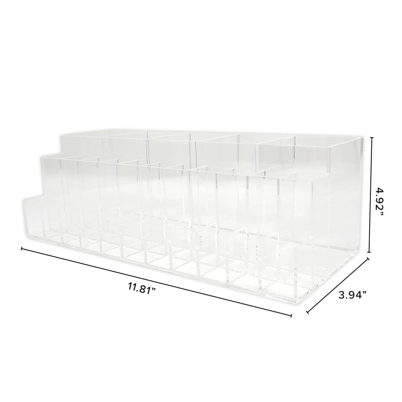 Acrylic Brush and Lipstick Organizer Tray with 5 Big and 22 Small Storage Slot for Cosmetics Display