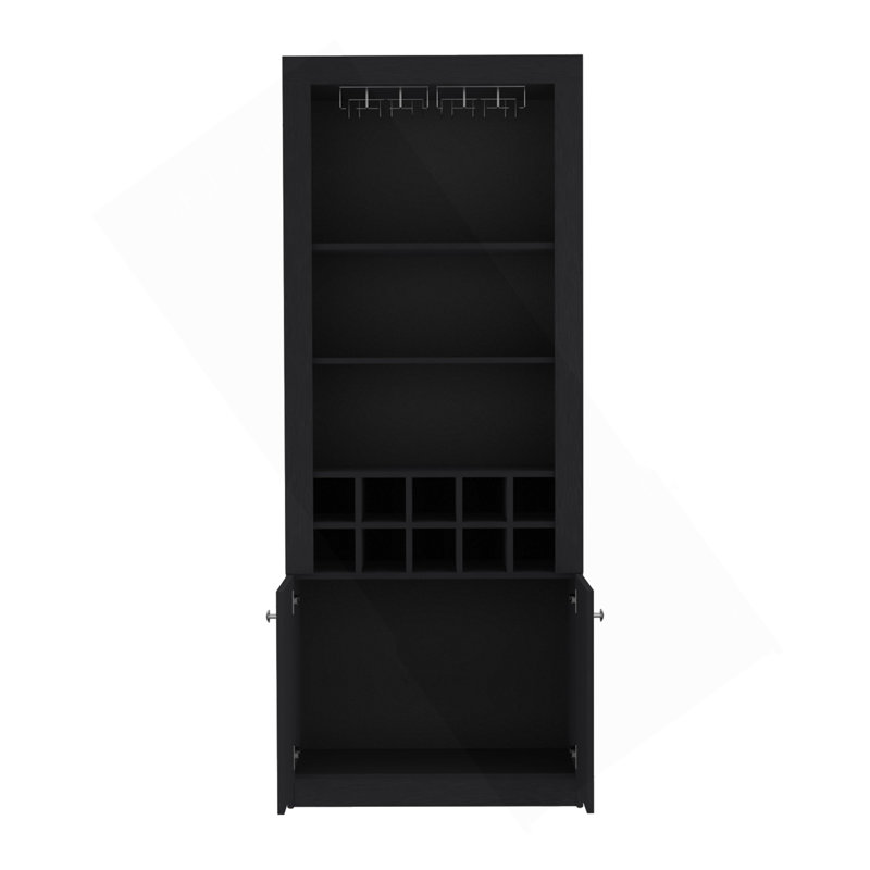 Cabinet 4 niveaux, porte-verres à vin, armoire à vin, armoire à boissons alcoolisées, casiers à 10 bouteilles, 4 tablettes, noir