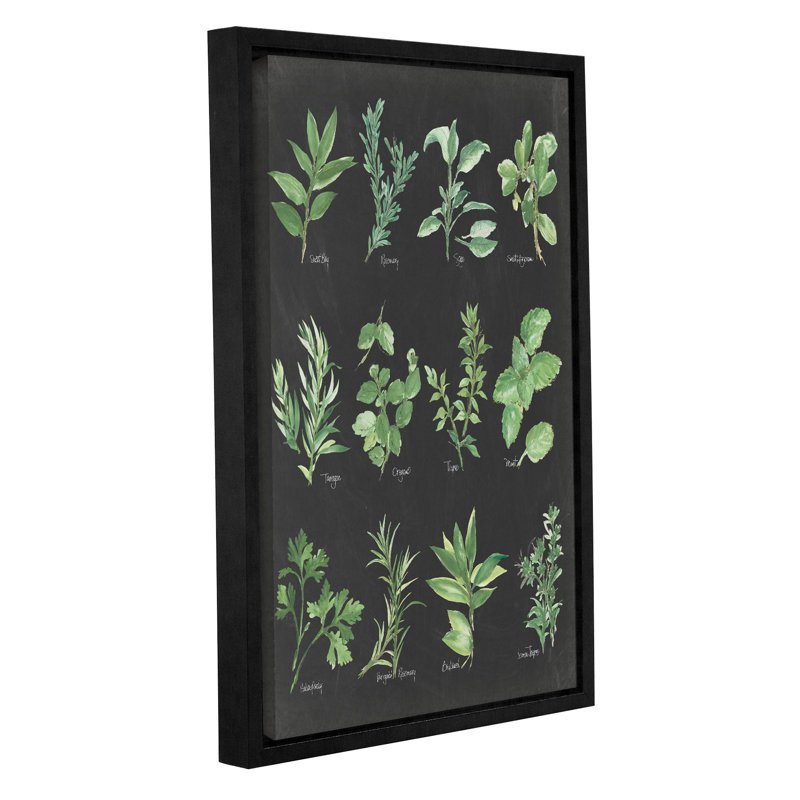 « herb chart », impression encadrée en noir et vert, H 36 po x l 24 po x P 2 po