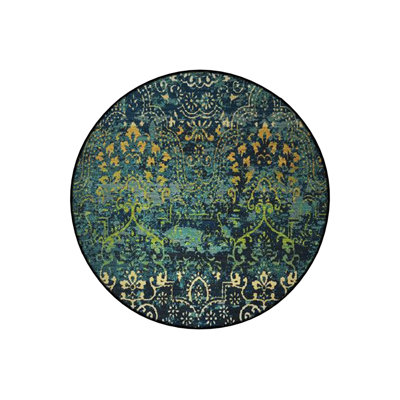 Dove Green Moroccan Washable Indoor/Outdoor Round Area Rug