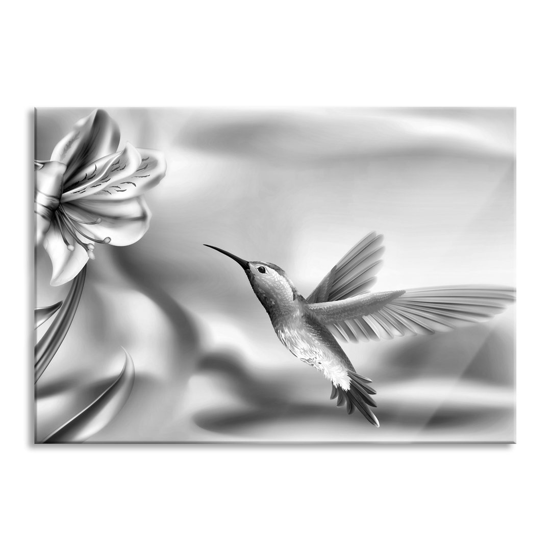 Glasbild Schöner Kolibri mit Blume