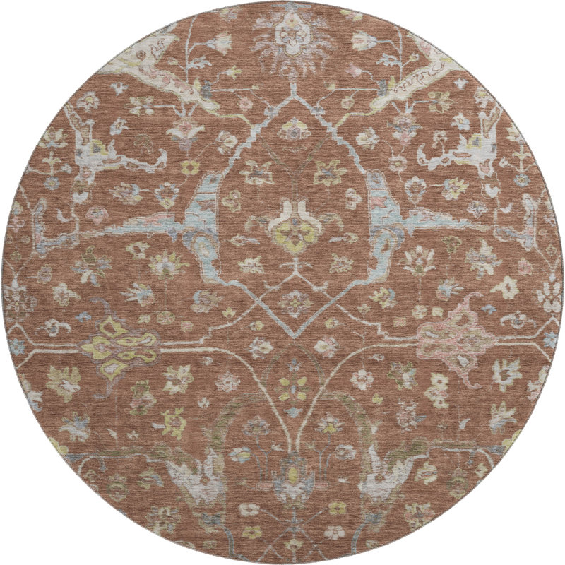 Premium Machine Washable Mayfield AMF2233 Global Rug, Paprika, 8' Round