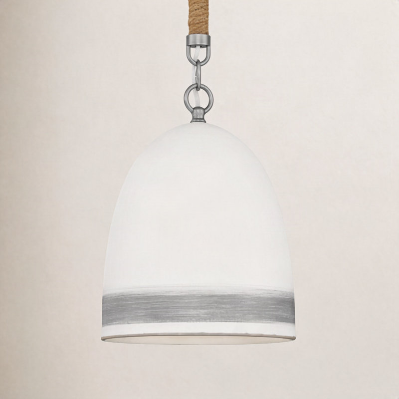 Karissa 1-Light Dimmable Sloped Ceiling Adaptable Pendant, Antique Nickel, White/Gray Stripe