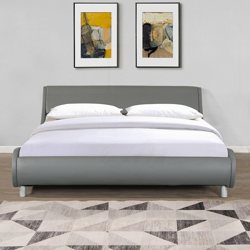 Structure de lit tapissier en similicuir Windzer, gris