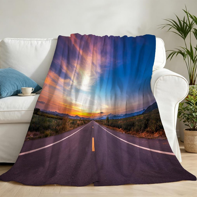 Jeté en flanelle bleue ultra douce, imprimé sur un seul côté Road Road, Throw 50" x 60"