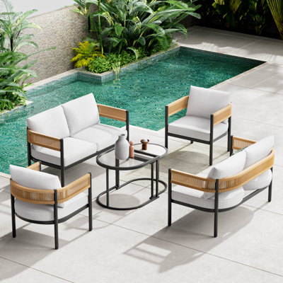 Maine Defino 6 Piece Steel Wicker Seating Group With Cushions