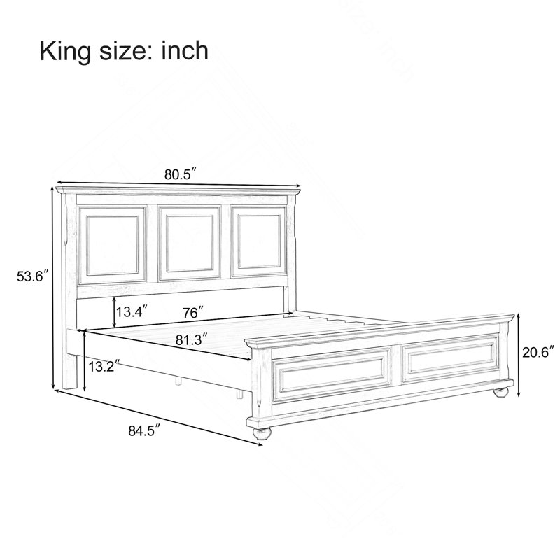 Traditional Town and Country Style Pinewood Vintage King Bed Frame, Rich Brown