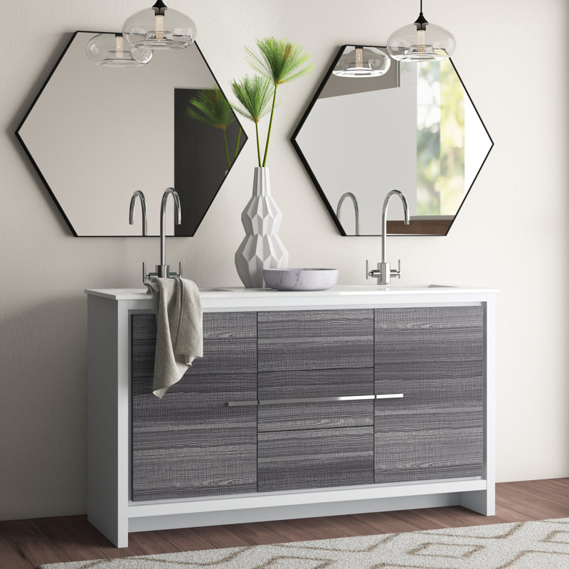 Meraris 59.125'' Double Bathroom Vanity with Quartz/Ceramic Undercount Sink Top