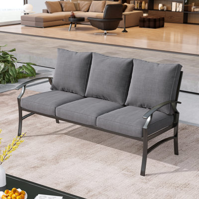 Nickita Metal 3-person Patio Outdoor Sofa With Cushions by Winston Porter