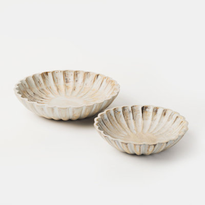 Mela Artisans Hand-Carved Scallop Serenity Bowls- Set of 2