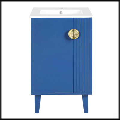 20-Inch Freestanding Bathroom Vanity With Ceramic Sink, Soft Closing Door, And Chic Half-Moon Pulls