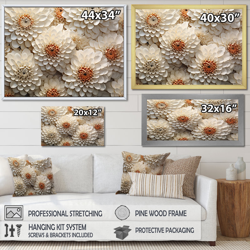 Minimalisme beige Zinnias Collage I sur toile, Toile tendue, H 12 po x l 20 po