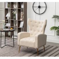 Jefney Fabric Upholstered Armchair Boucle Accent Chair Full Assembled Small Space Chair with Pillow Ivy Bronx Fabric: Light Beige