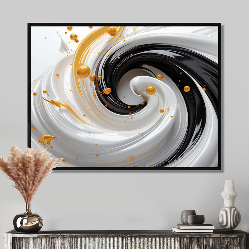 Tourbillons - spirales abstraites, art mural, salon, Toile avec cadre flottant noir, H 16 po x l 32 po x P 1 po