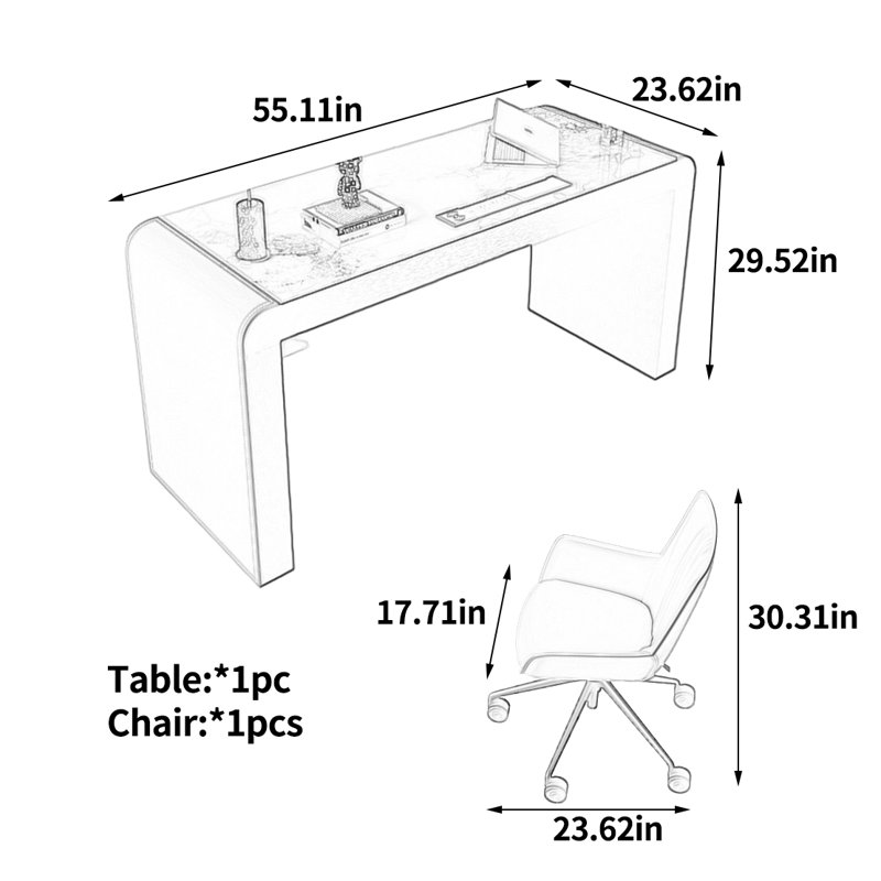 Elegant and stylish desk, 29.52" H x 55.11" W x 23.62" D