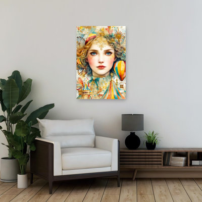 «Whimsical Carnival Girl», art contemporain abstrait à papillon, art mural