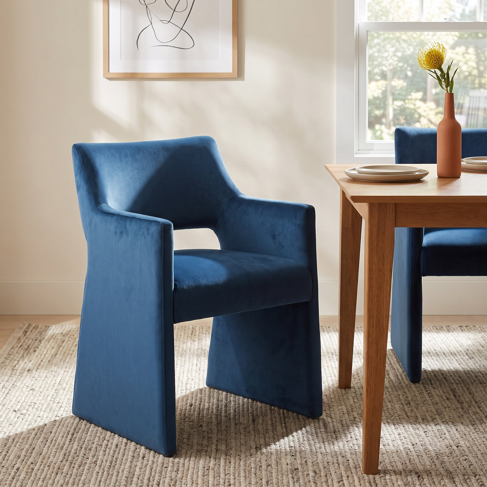 Camillo Velvet Dining Armchair, Blue
