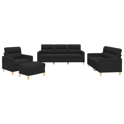  Sofa Set Black Polyester, Metal, Plywood