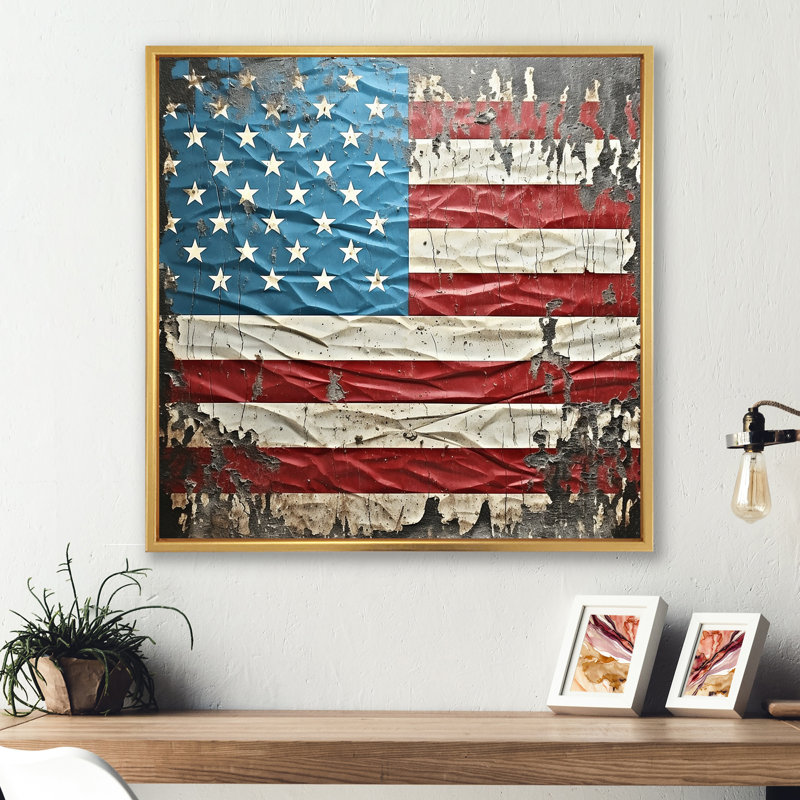 Drapeau américain rétro Liberty II - drapeau, art mural, H 36 po x l 36 po x P 1,5 po, Cadre flottant doré