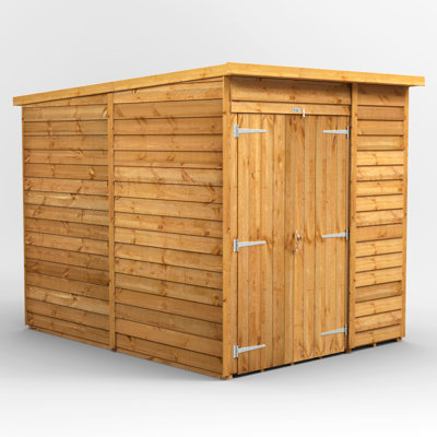 Powersheds 6 x 8ft Timber Overlap Windowless Pent Garden Shed, Double Doors
