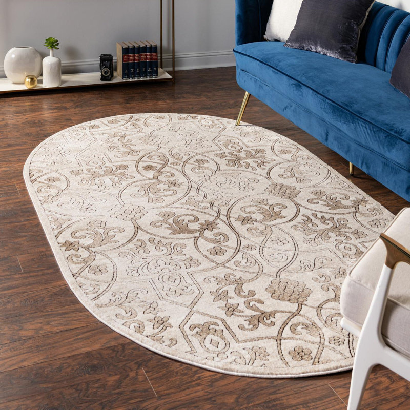 Derby Damask Indoor Rug, Oval 5'3" x 8'