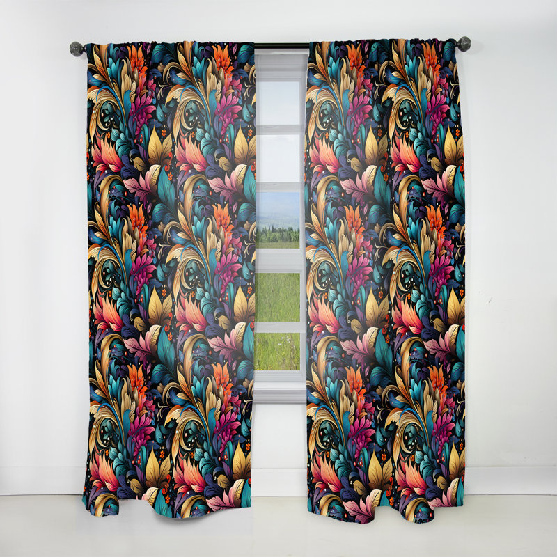 Motif cachemire bohémien Rhapsody XIII - Rideau floral - Rideau floral obscurcissant - 1 panneau, L 52 po x L 84 po