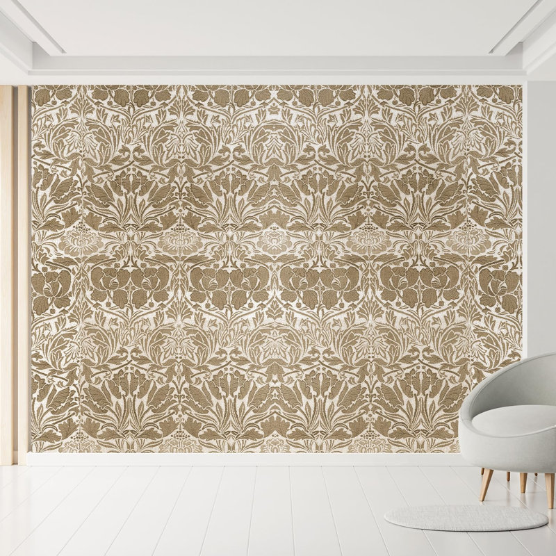 Élégant motif floral brun complexe, L 108 po x l 168 po