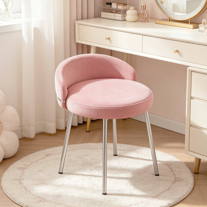 Chaise de coiffeuse avec tabouret d'appoint à dossier bas pour salle de bain et salon, velours, rose, Pink Velvet