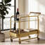 Chariot-bar sur roulettes 33 po x 18 po x 30 po, chariot à 2 niveaux avec plateau en verre et rangement pour le vin, chariot de service de luxe, disponible en or ou noir-350019183