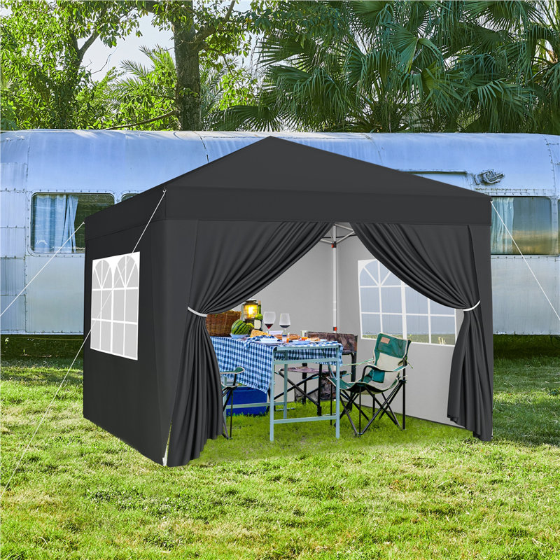 Iron Pop-Up Gazebo, 263.5cm H x 200cm W x 200cm D, Black
