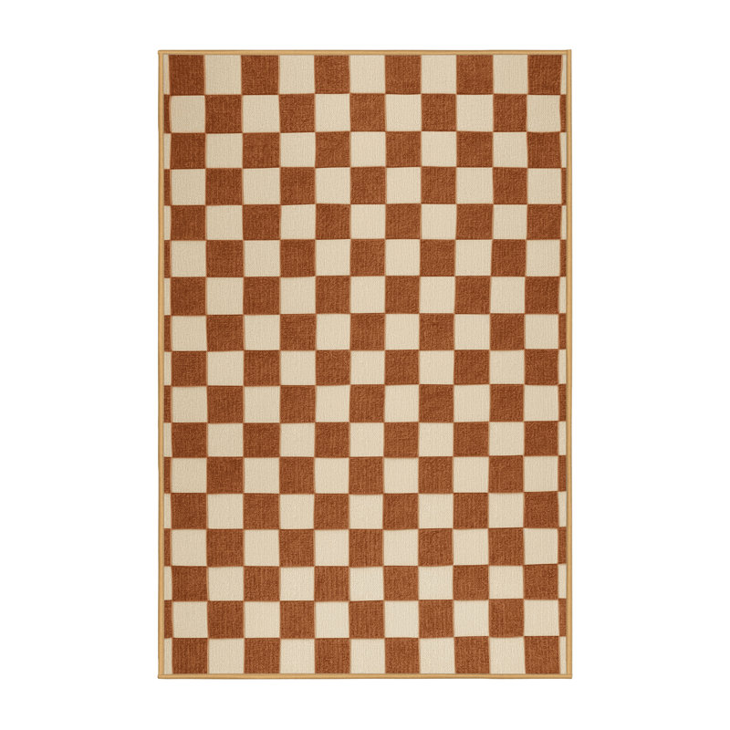 Tapis brun à carreaux lavable à la machine, Tapis de couloir 2 pi x 5 pi