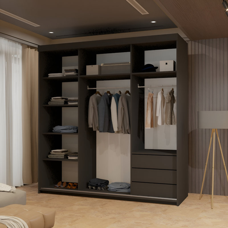 Chabier 2 Door Wardrobe, 217cm H x 200cm W x 62cm D, Black