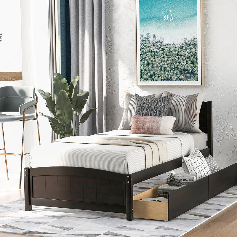 Platform Bed with Two Drawers, Espresso