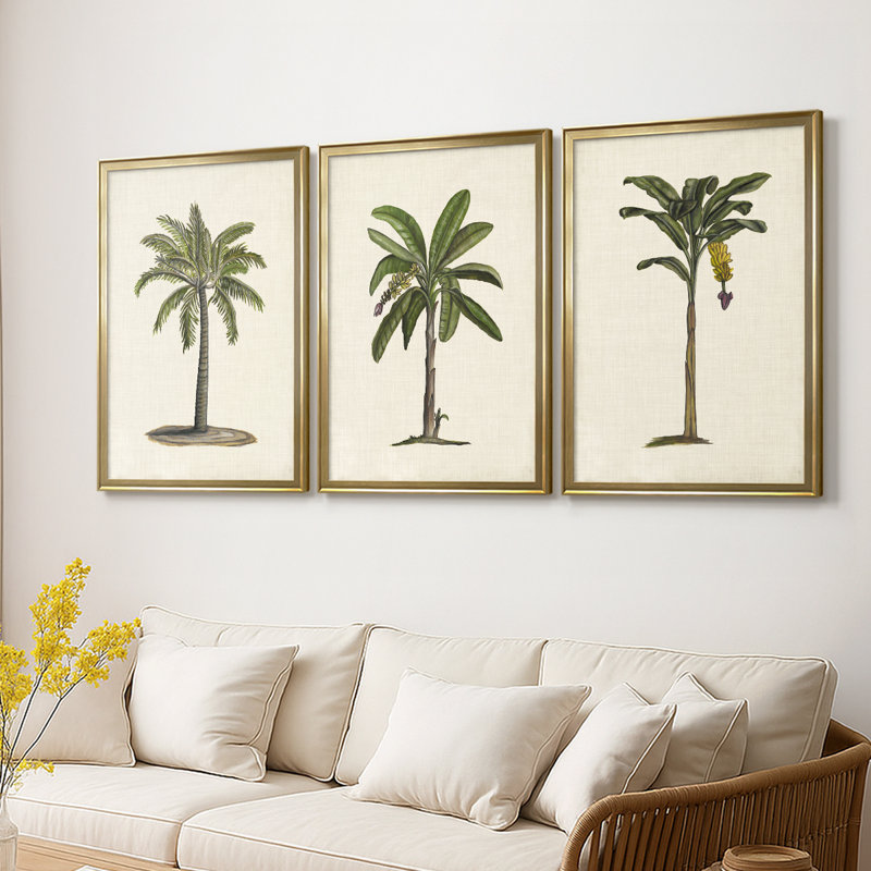 3 pièces, UK CH British Palms I - Toile tendue avec châssis encadré, H 27 po x l 39 po, Doré
