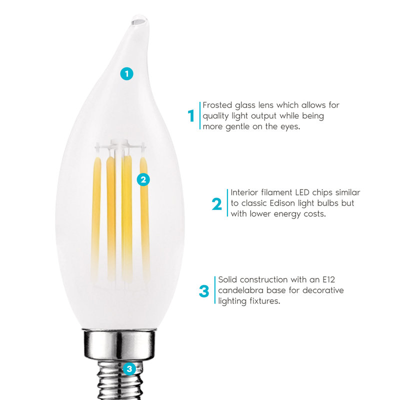 5 watts (équivalent à 60 watts), DEL CA11, ampoule à intensité variable, blanc chaud (2 700 K) / culot candélabre