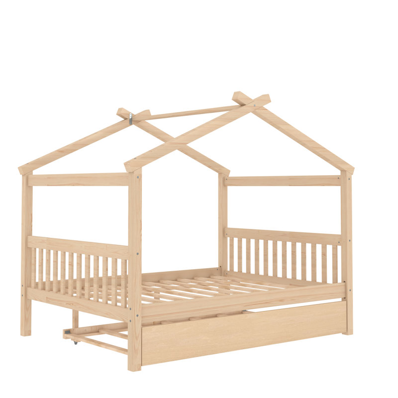 Pisinemo House Beds with Trundle, Natural, Full / Double
