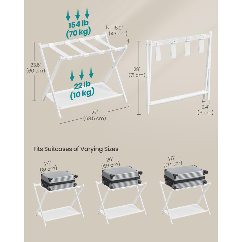 Set of 2 Foldable Luggage Racks with Storage Shelf for Guest Room, Cloud White
