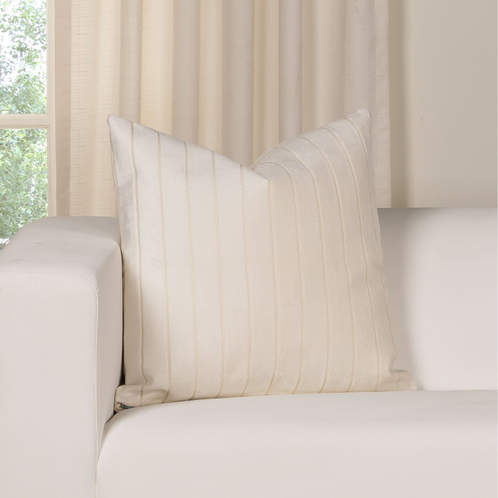 Maxton Striped Throw Pillow, Feather, Cream, Square 20"