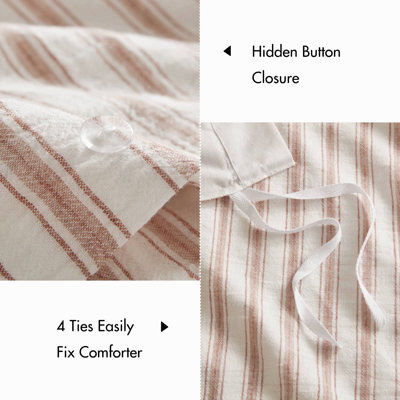 Ensemble de literie rayé traditionnel en lin teint en fil et coton 3 pièces, couleur terracotta, format king californien