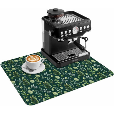 Tapis de cuisine/bar à café, sous-tapis absorbant antidérapant, motif aquarelle de feuilles champêtres, idéal pour égoutter la vaisselle et décorer le plan de travail. Dimensions : 45,7 x 76,2 cm (18 x 30 pouces). Accessoires pour le bar à café.