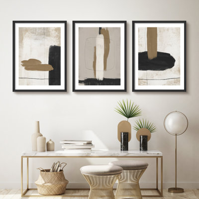 «Mid Century Modern», brun clair, abstrait, Boho, reproduction d'art encadrée, affiche, salle de bain, petit art mural