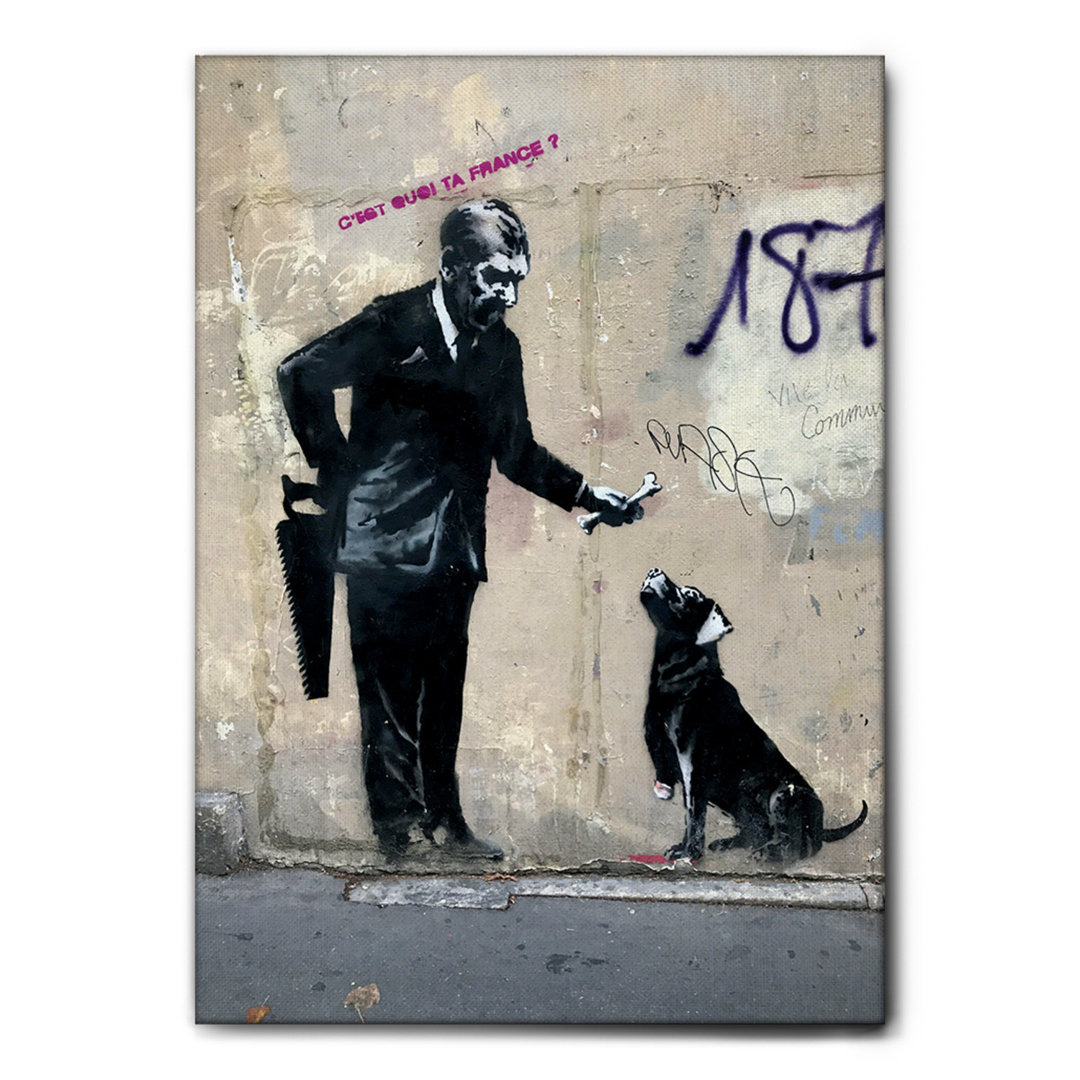 Leinwandbild Mann vom Knochen zum Hund von Banksy