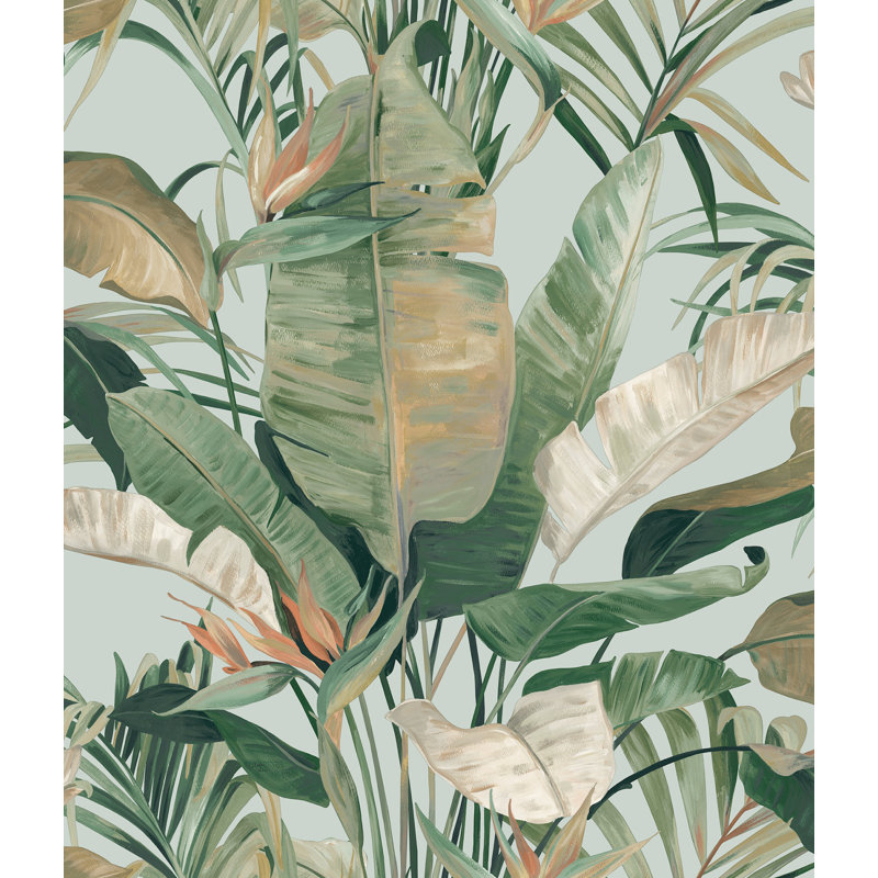 Papier peint cabana tropical corail, Bleu