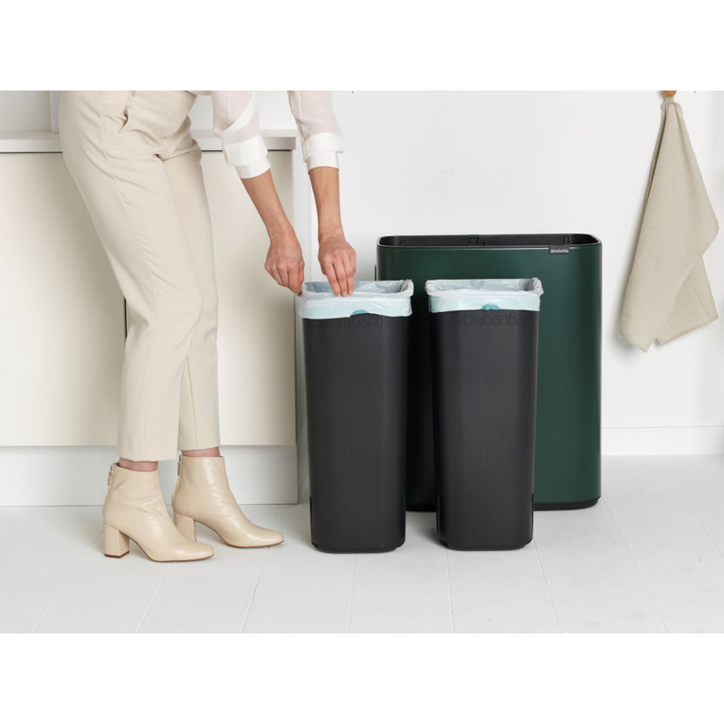 Brabantia Bo Touch Top Dual Compartment Recycling Trash Can, 2 x 8 Gallon (2 x 30 Liter), Pine Green