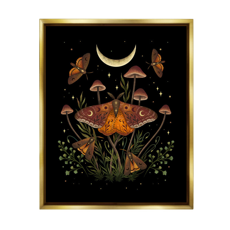 "Astral Moth And Moon" par Episodic, Dessins sur toile, Cadre flottant métallique doré, H 21 po x l 17 po