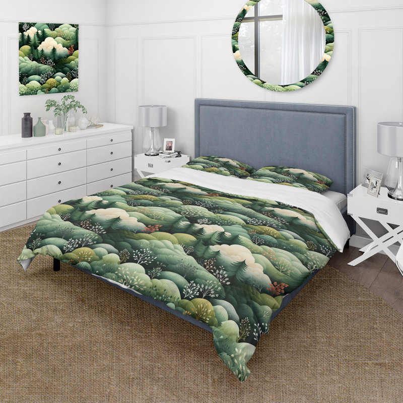 Ensemble de housse de couette Green Forest, Housse de couette pour très grand lit et 2 très